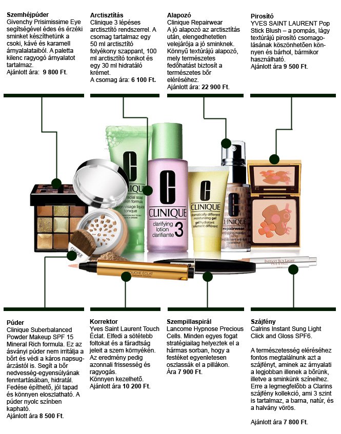 Mindennapi felszerelés nők részére - Smink  -  - calrins, clinique, Givenchi, lancome hypnose, yves saint laurent, 