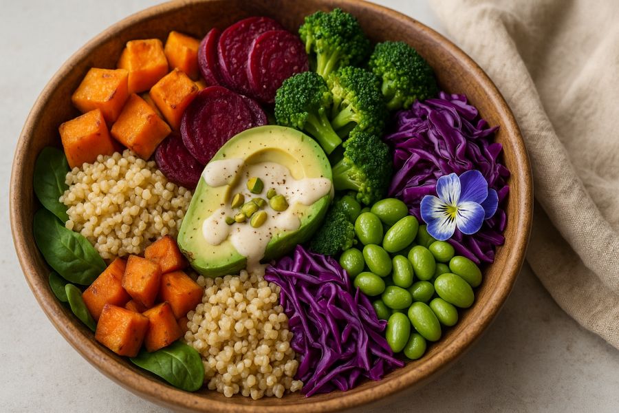 Szivárvány Buddha Bowl tahini‑joghurt szósszal - STYLELIFE - Gasztronómia - avokádó, egészségkonyha, quinoa, 
