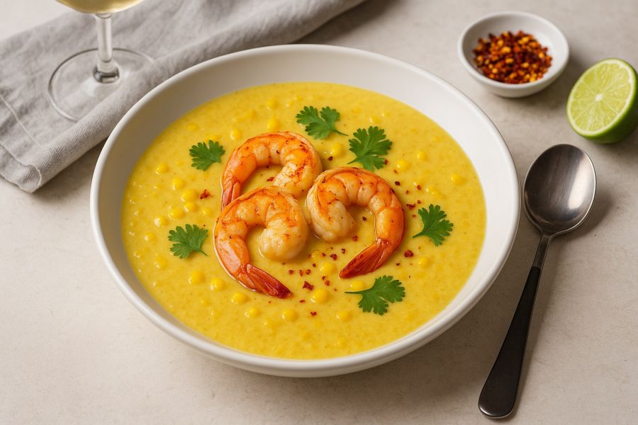 Kukoricakrémleves pirított garnélával és chilivel - STYLELIFE - Gasztronómia - garnéla, kukoricakrémleves, leves, 