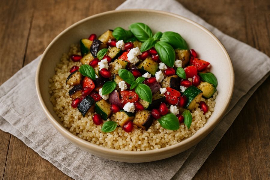 Mediterrán quinoa bowl sült zöldségekkel és fetával - STYLELIFE - Gasztronómia - egészséges ételek, mediterrán konyha, quinoa, 