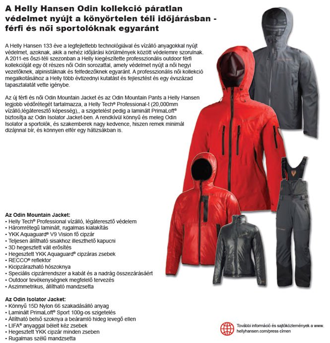 Odin kollekció Helly Hansen 2011 ősz - tél - Hírek  -  - 2011 ősz - tél, Helly Hansen, kollekció, Odin, 
